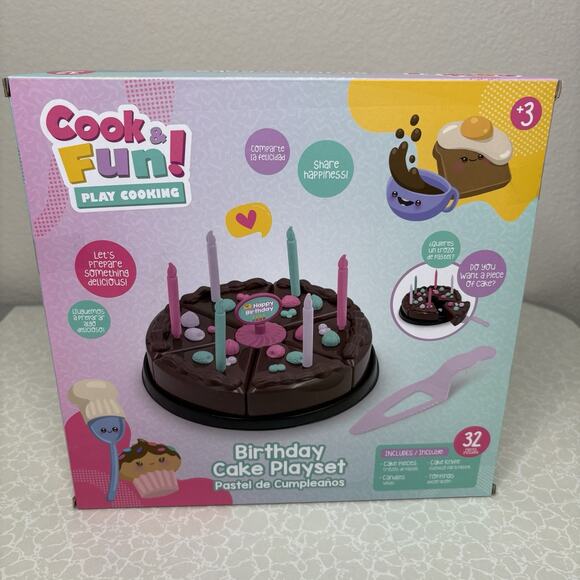 Cook & Fun Birthday Cake Playset 32pc Pretend Play Food Cutting Toy for Kids New - Picture 3 of 3